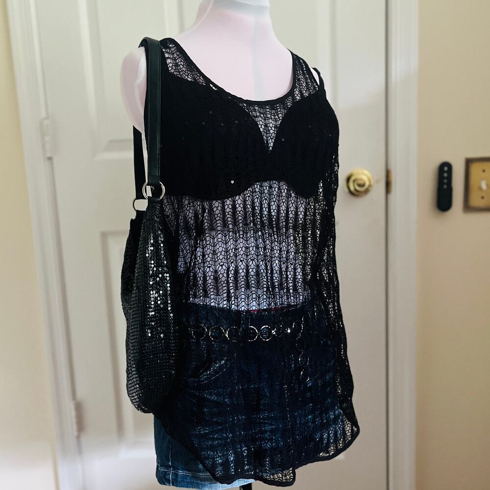 Victoria's Secret | Black Fishnet Racerback Swim Cover Top | M | 2010s